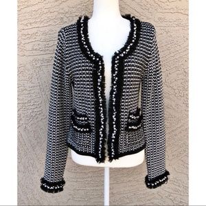 WHBM Tweed Sweater Jacket Blazer w/ Pearl Trim